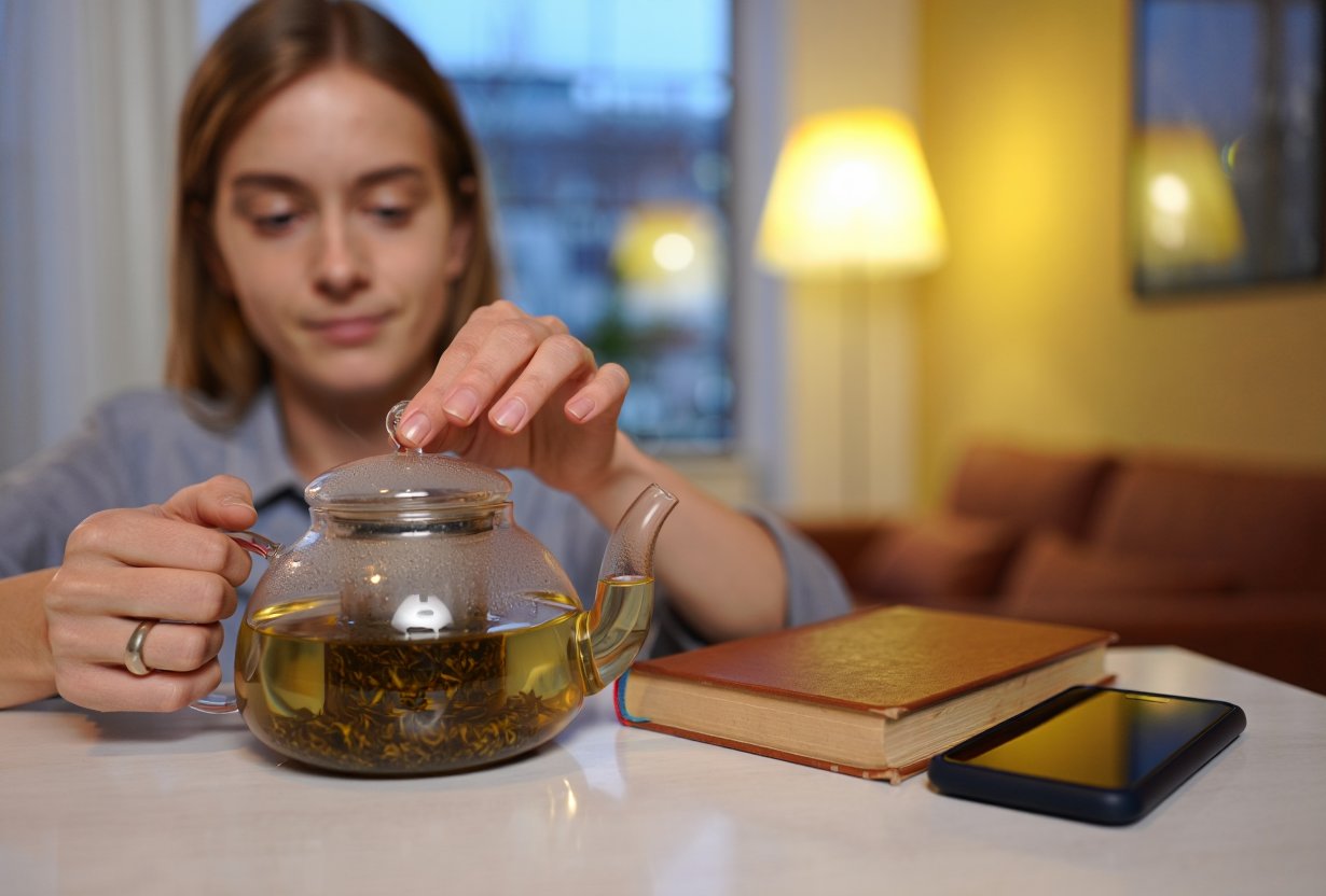 Девушка держит чайник с чаем